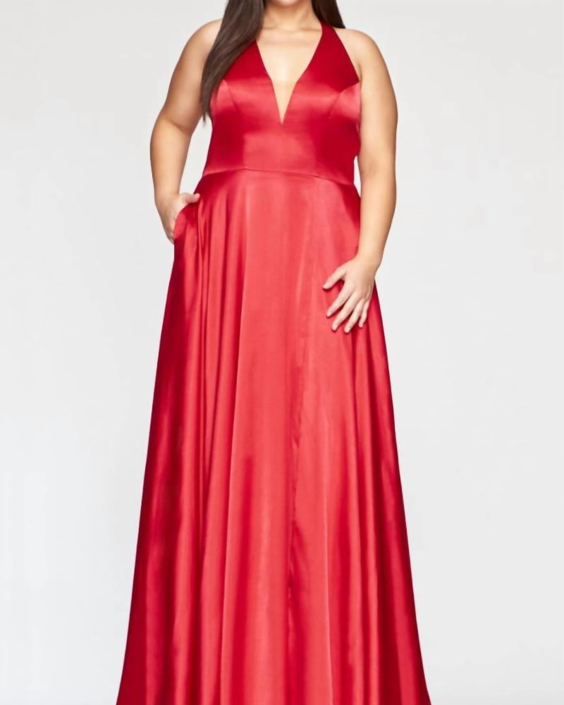 Front of a model wearing a size 12 Charmeuse Dress In Red in Red by FAVIANA. | dia_product_style_image_id:346507